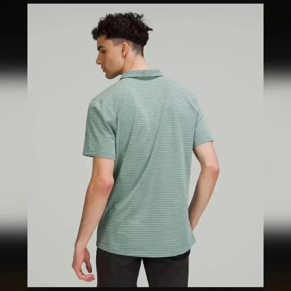 Lululemon Evolution Short Sleeve PoloAgile Stripe Tidewater Teal White Opal - Picture 3 of 7